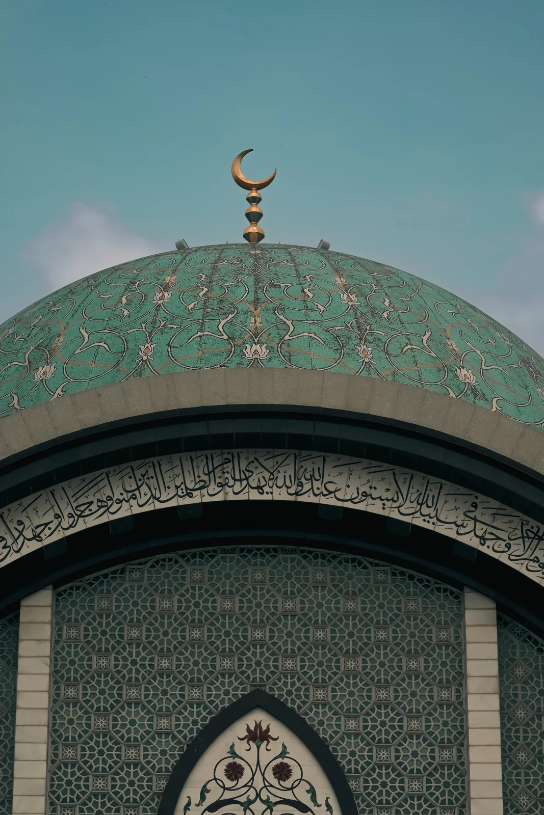 Federal Territory Mosque turquoise tiled dome and crescent moon finial