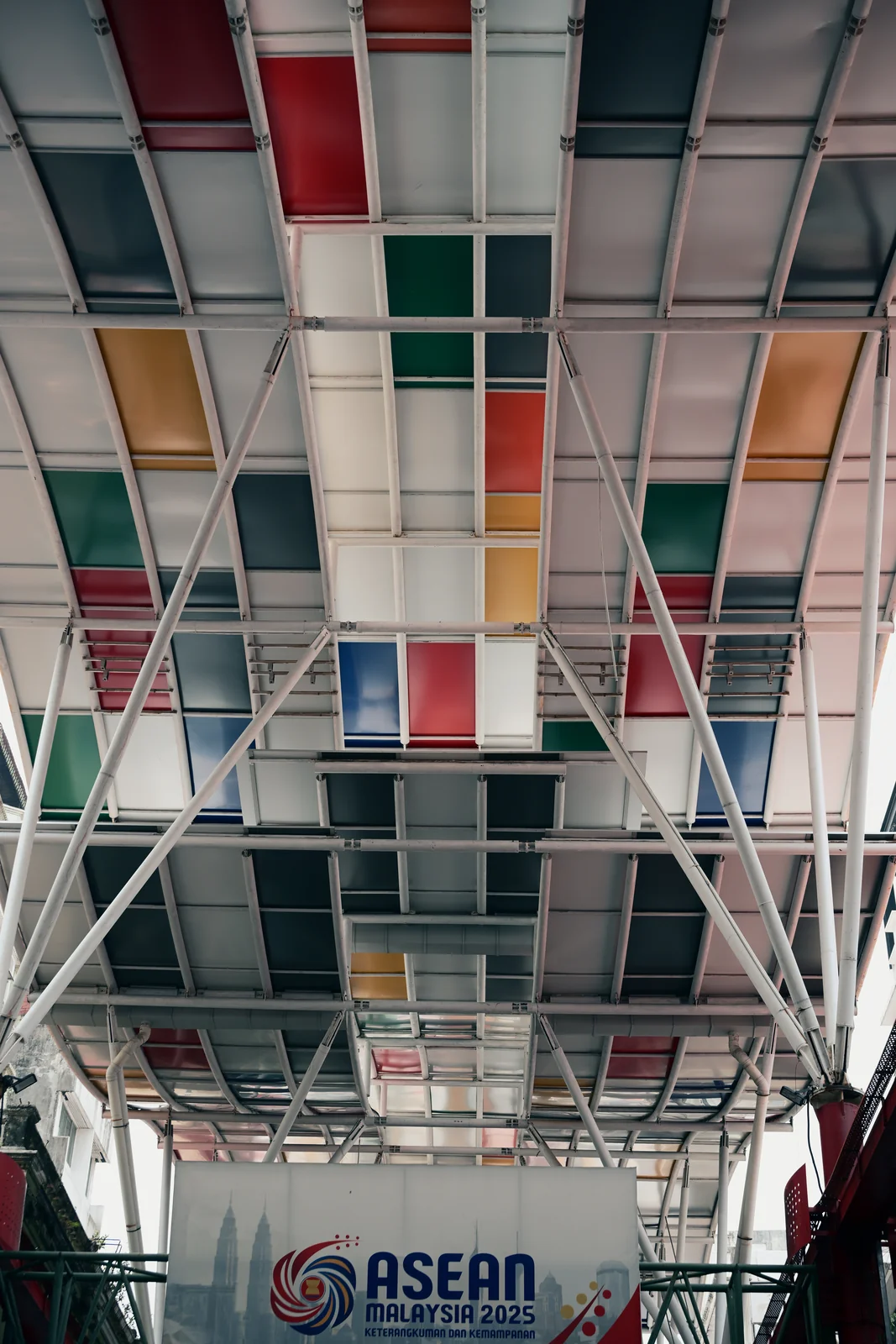 Modern ASEAN colorful geometric canopy over Chinatown entrance
