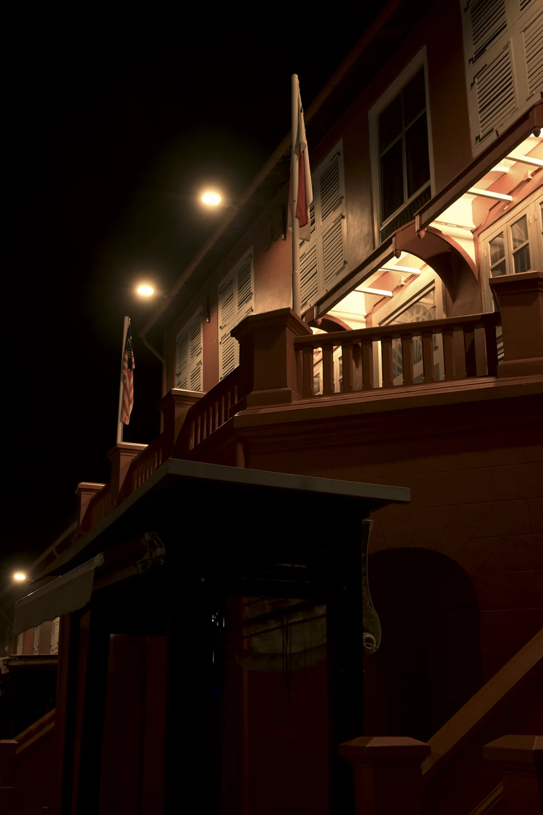 Jonker Street heritage shophouse architecture illuminated at night