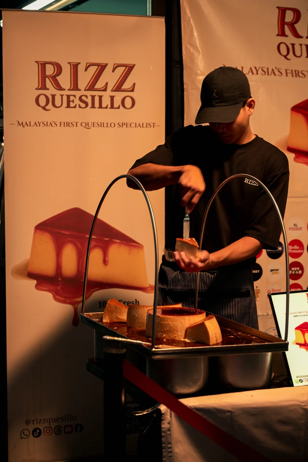 Jonker Walk night market dessert vendor blowtorching fresh caramel custard