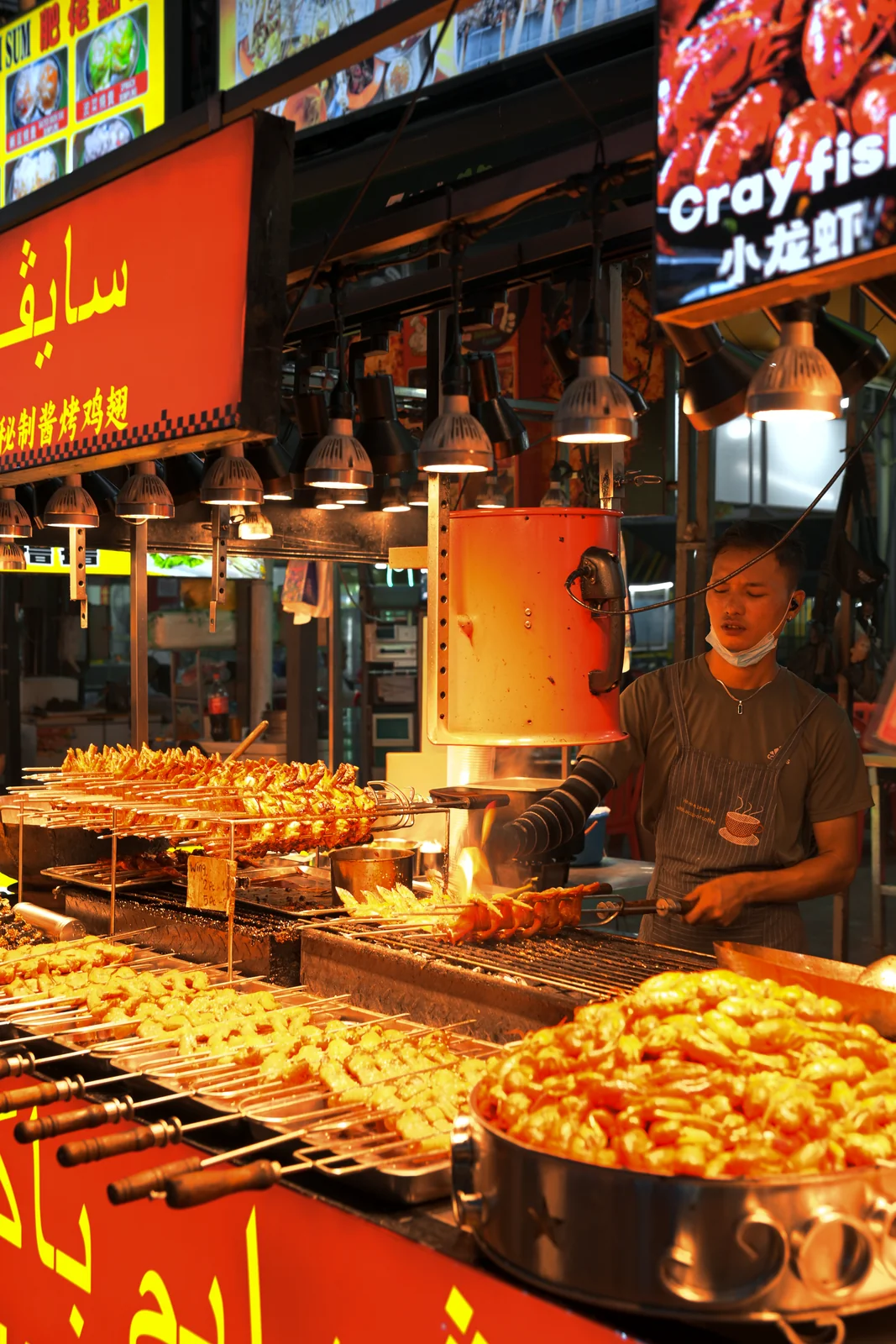 Jonker Street street food stall brimming with fresh seafood and skewers