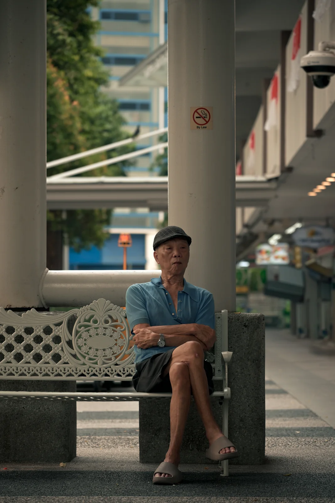 Quiet afternoon portrait on a bench along the Singapore corridor